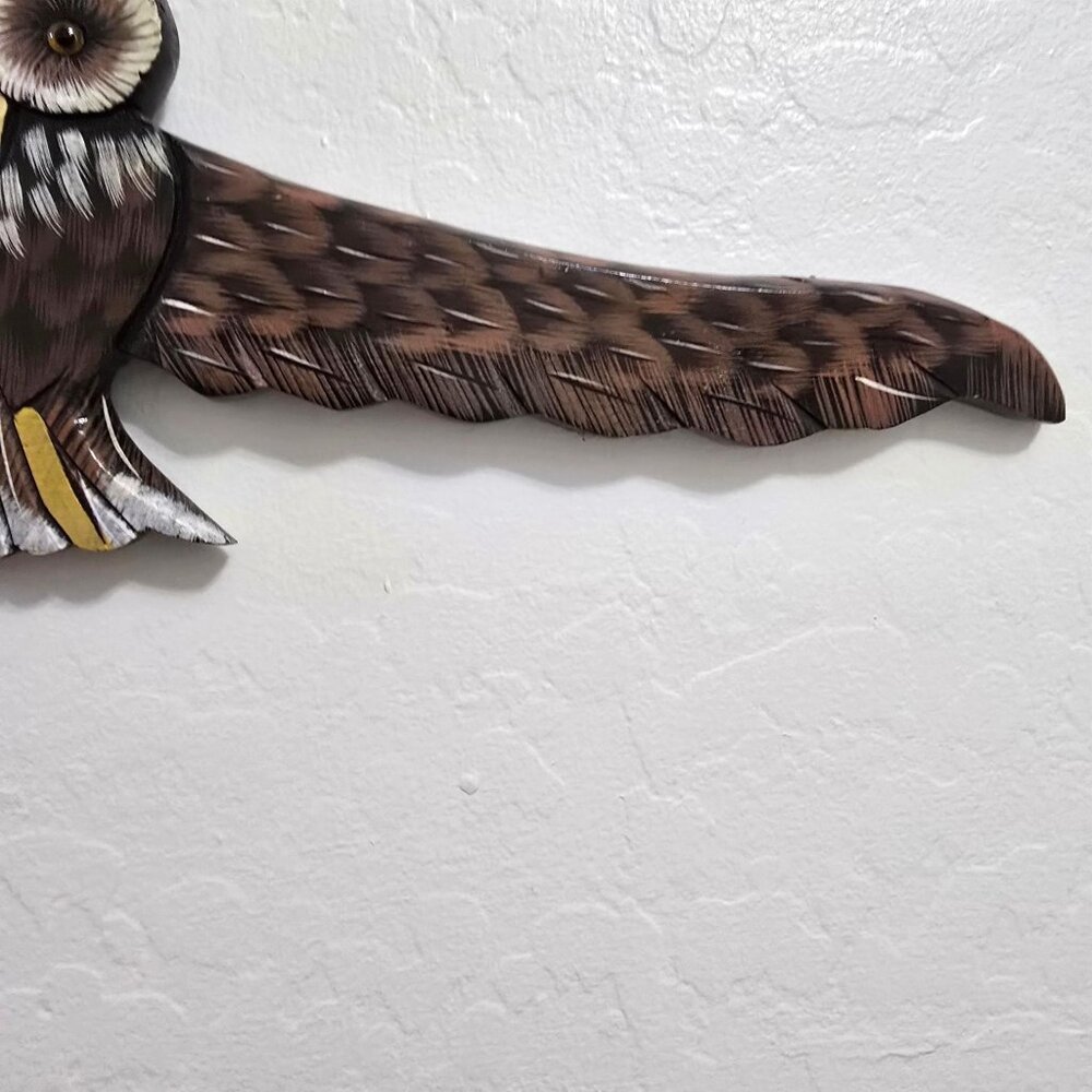 Hand Painted Owl Wooden Decorative Hanger Outstretched Wings Boho - Picture 4 of 13